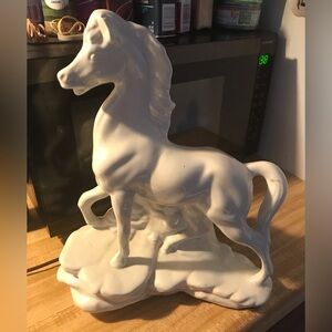 Vintage Mid Century White porcelain stallion Horse Table Lamp Light 1950s